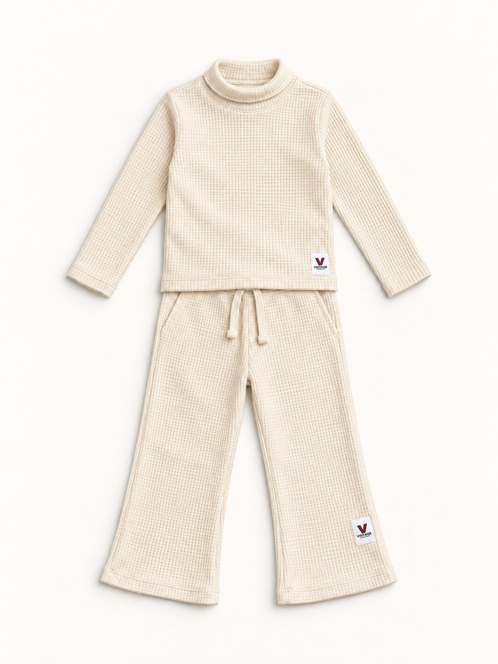 Ivory White Waffle-Knit Winter Co-Ord Set