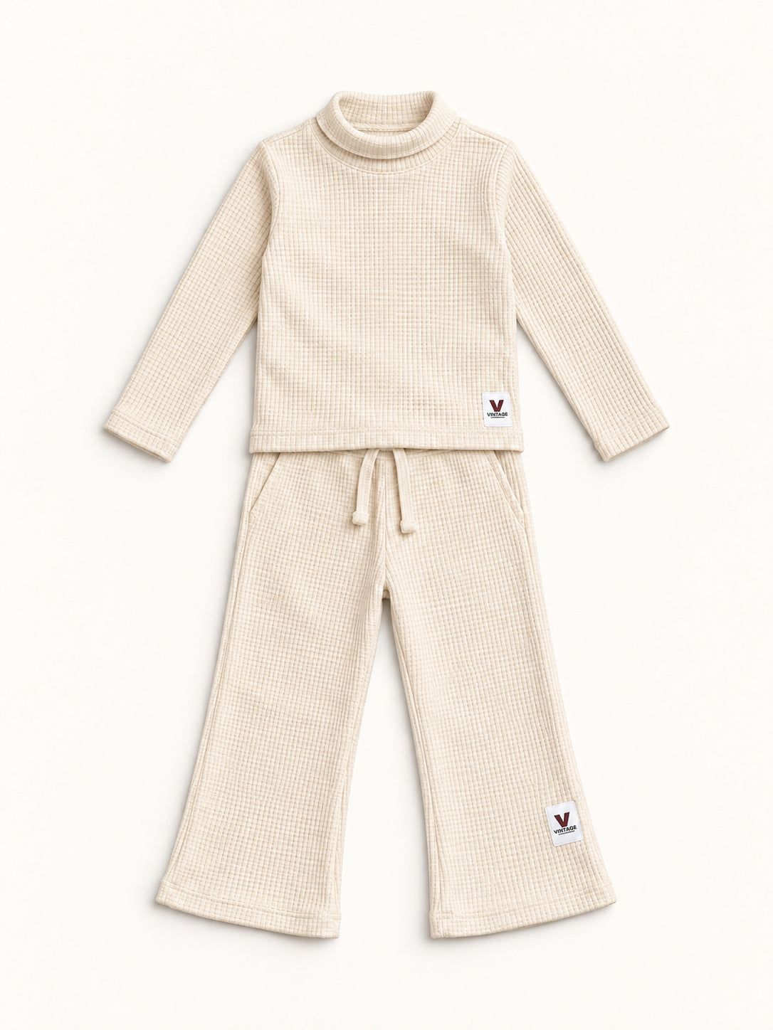 Ivory White Waffle-Knit Winter Co-Ord Set