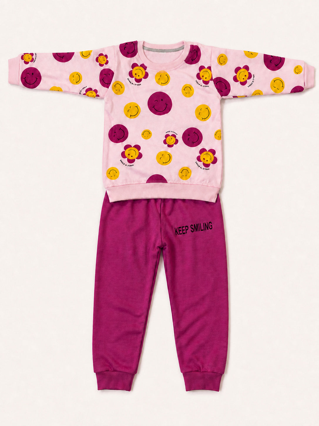 Girls Smiley Print Set (Pink & Purple)