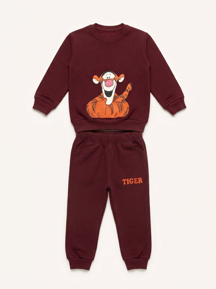 Unisex Winter Tracksuit - Tiger Graphic (Maroon Color)