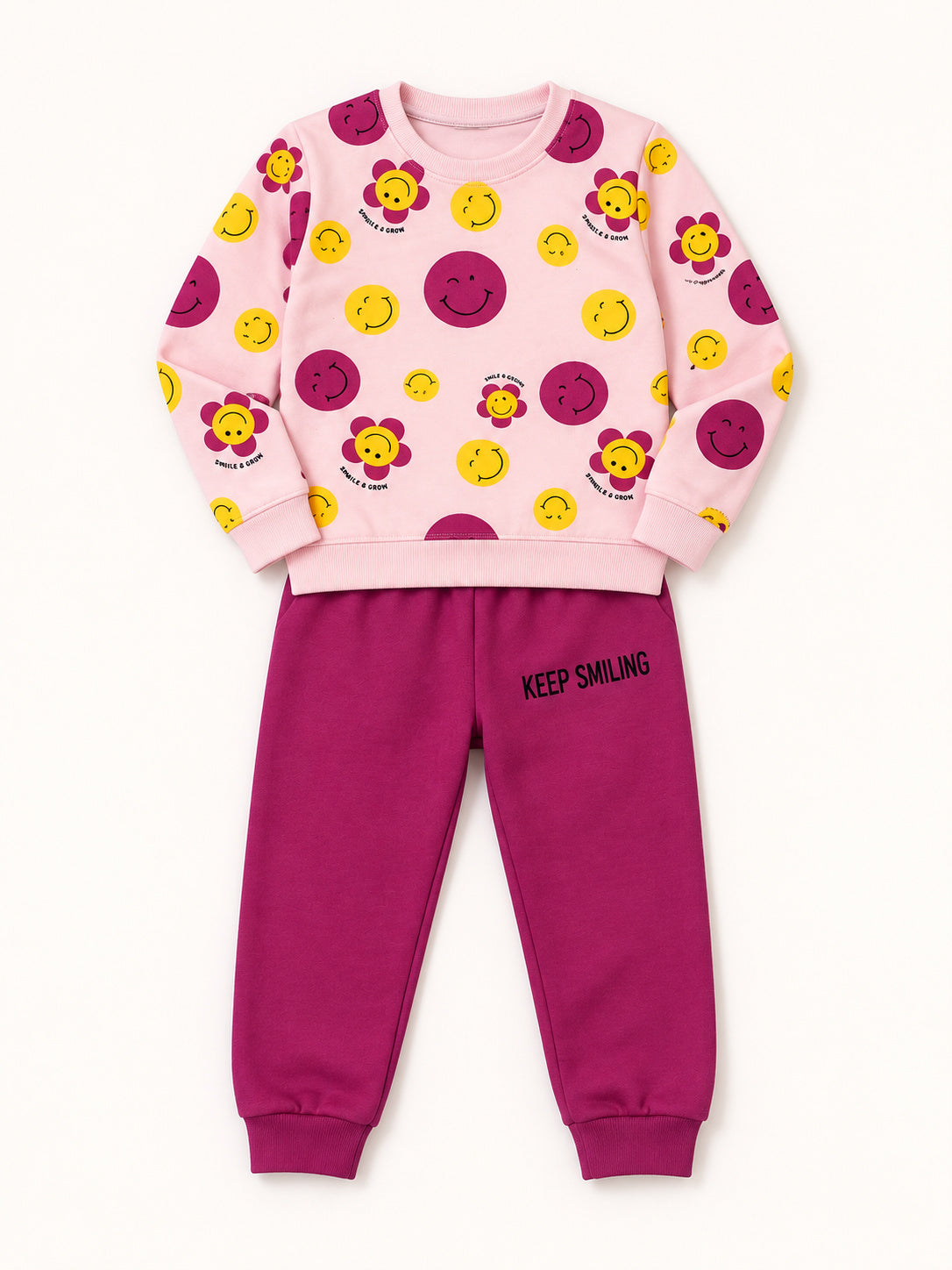 Girls Smiley Print Set (Pink & Purple)