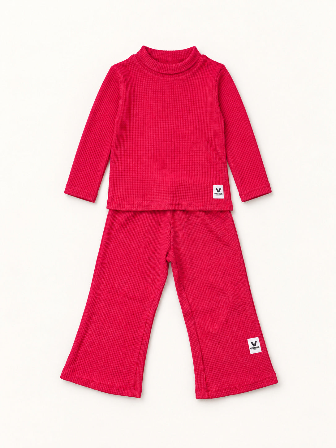 Raspberry Pop Waffle-Knit Winter Co-Ord Set