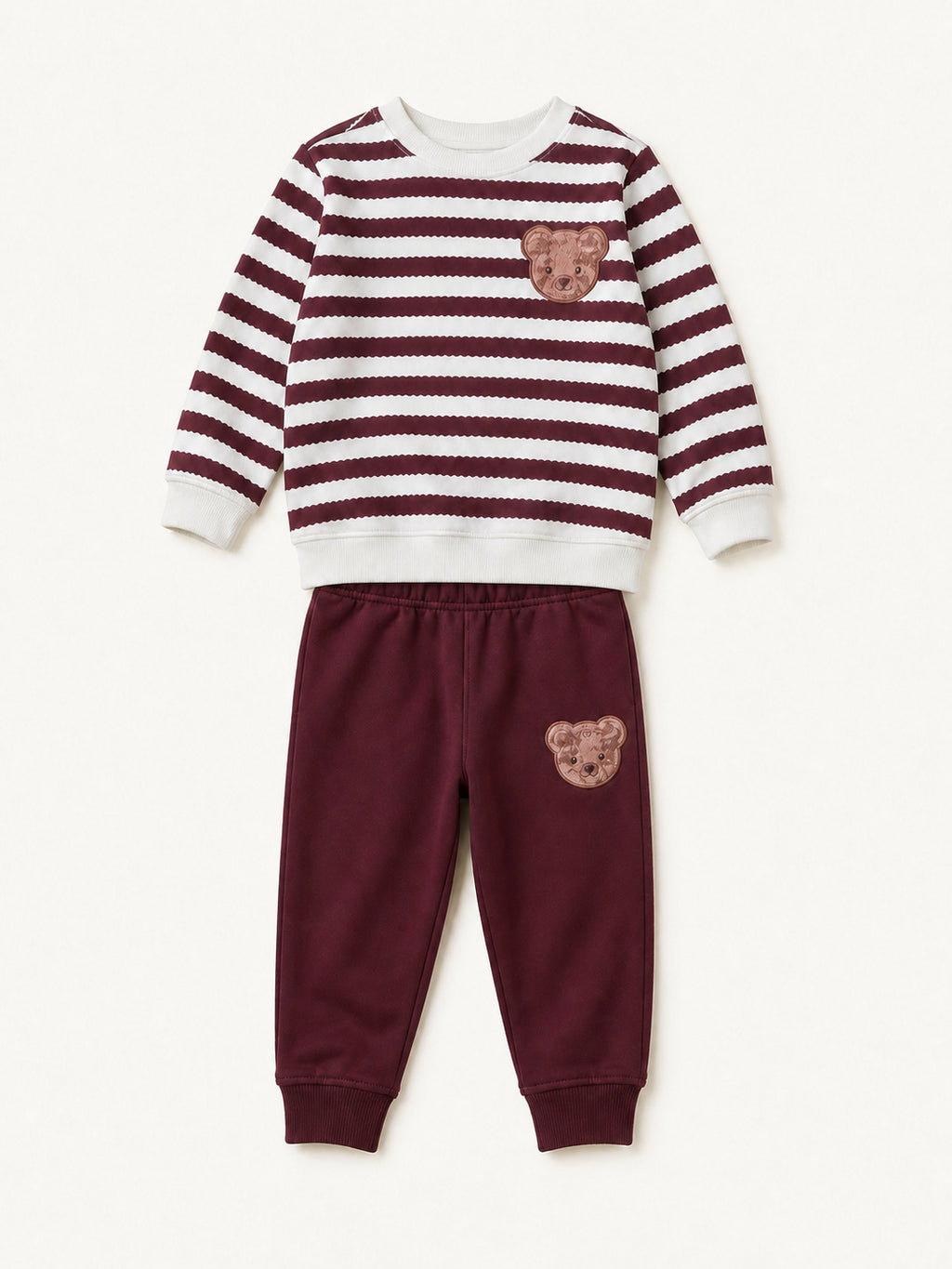 Teddy Stripe Winter Tracksuit (Burgundy & White)