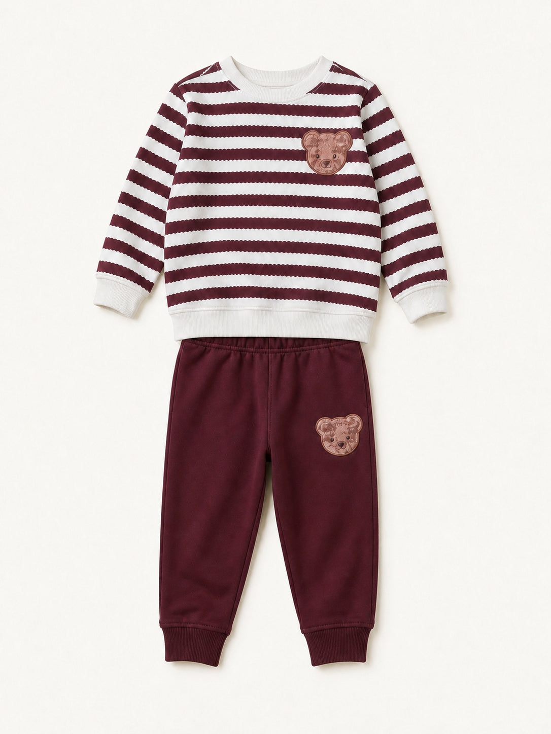 Teddy Stripe Winter Tracksuit (Burgundy & White)