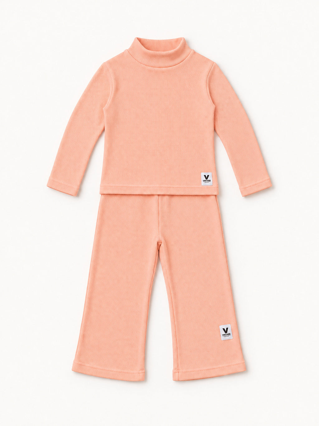 Peach Glow Waffle-Knit Winter Co-Ord Set
