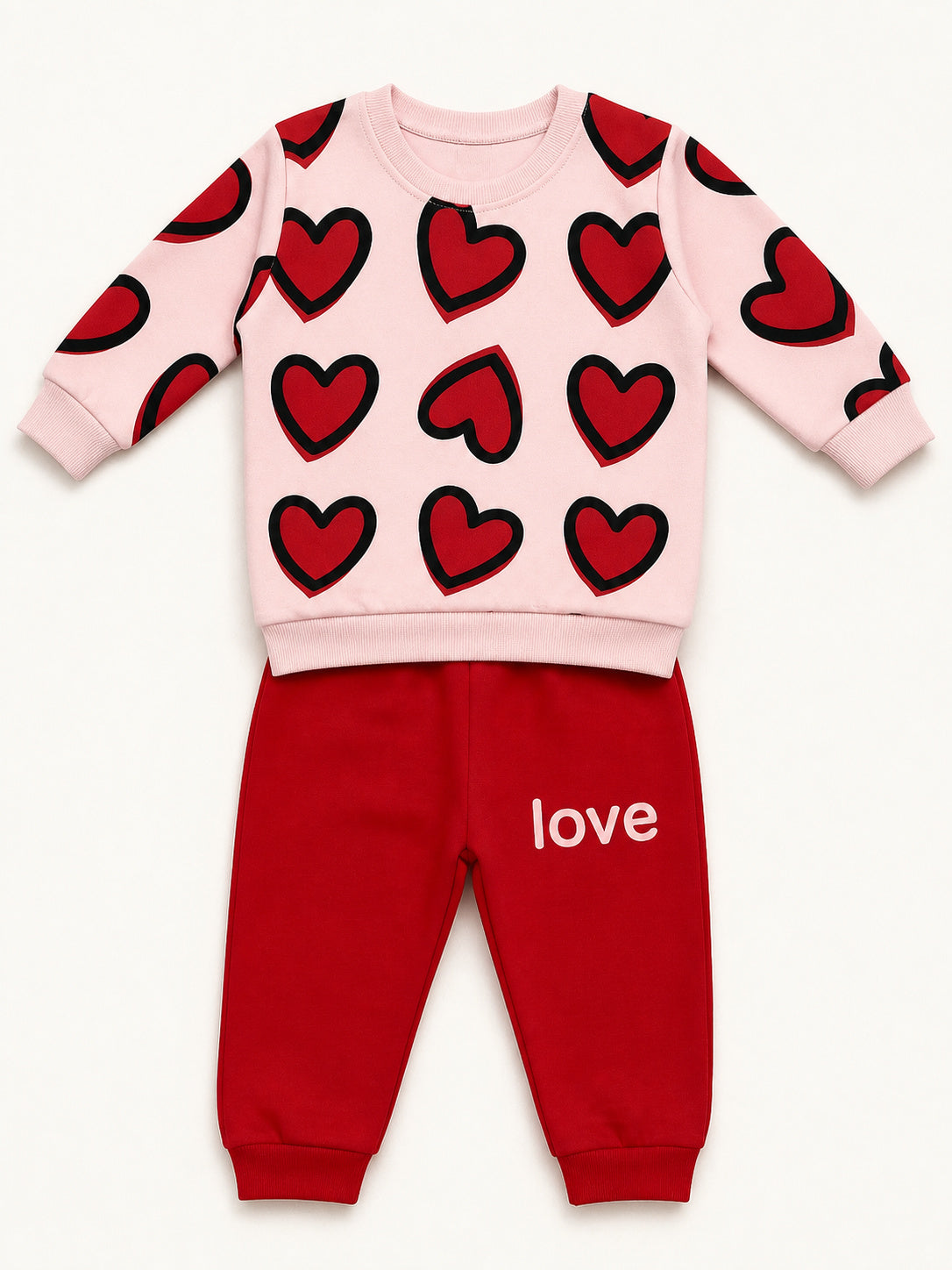 Girls Red Heart Tracksuit (Pink and Red)