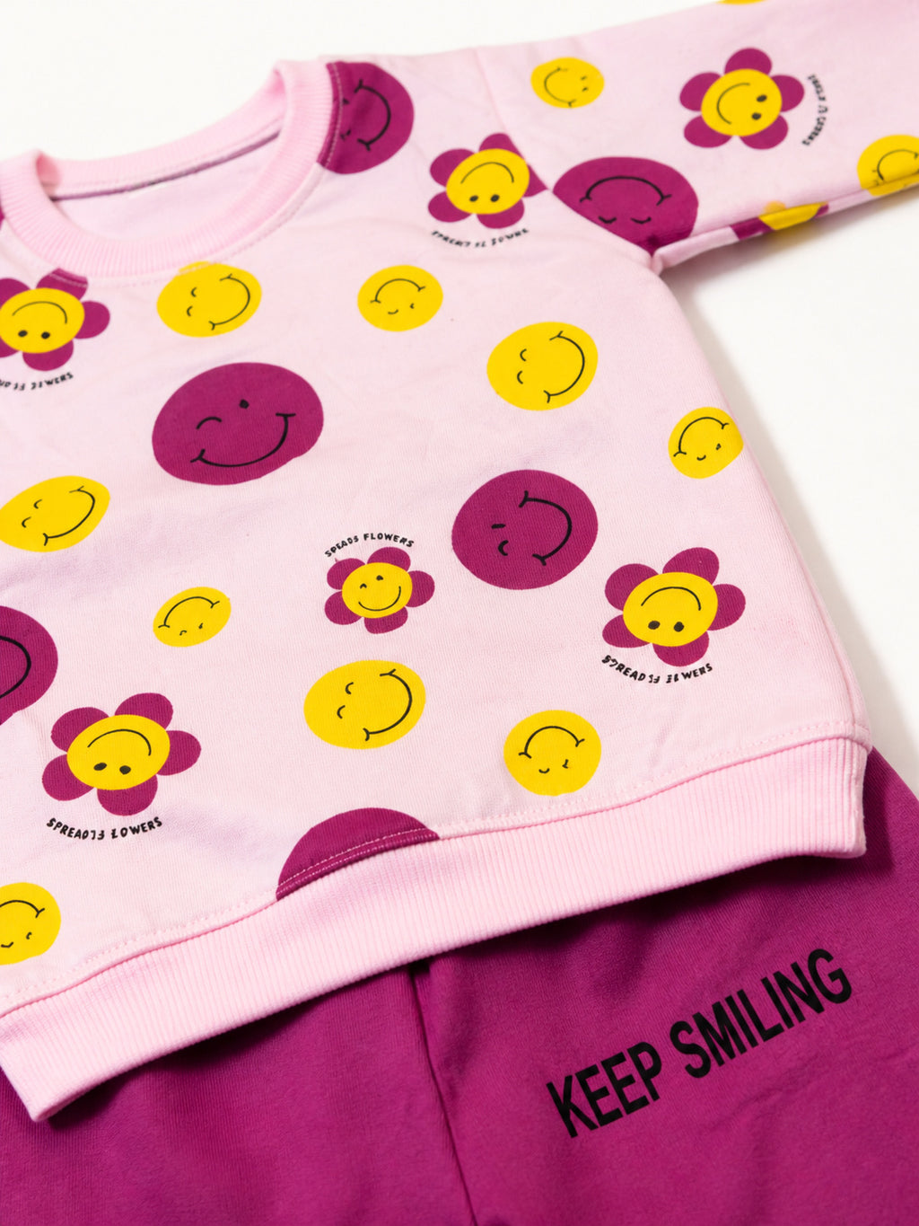 Girls Smiley Print Set (Pink & Purple)