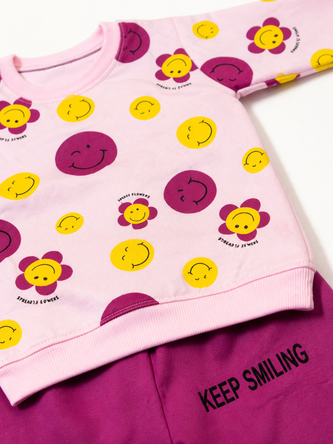 Girls Smiley Print Set (Pink & Purple)