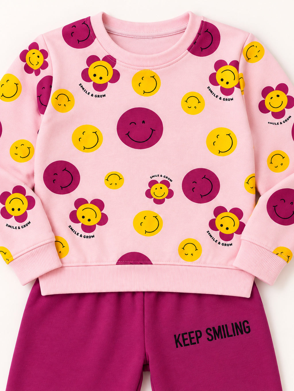 Girls Smiley Print Set (Pink & Purple)