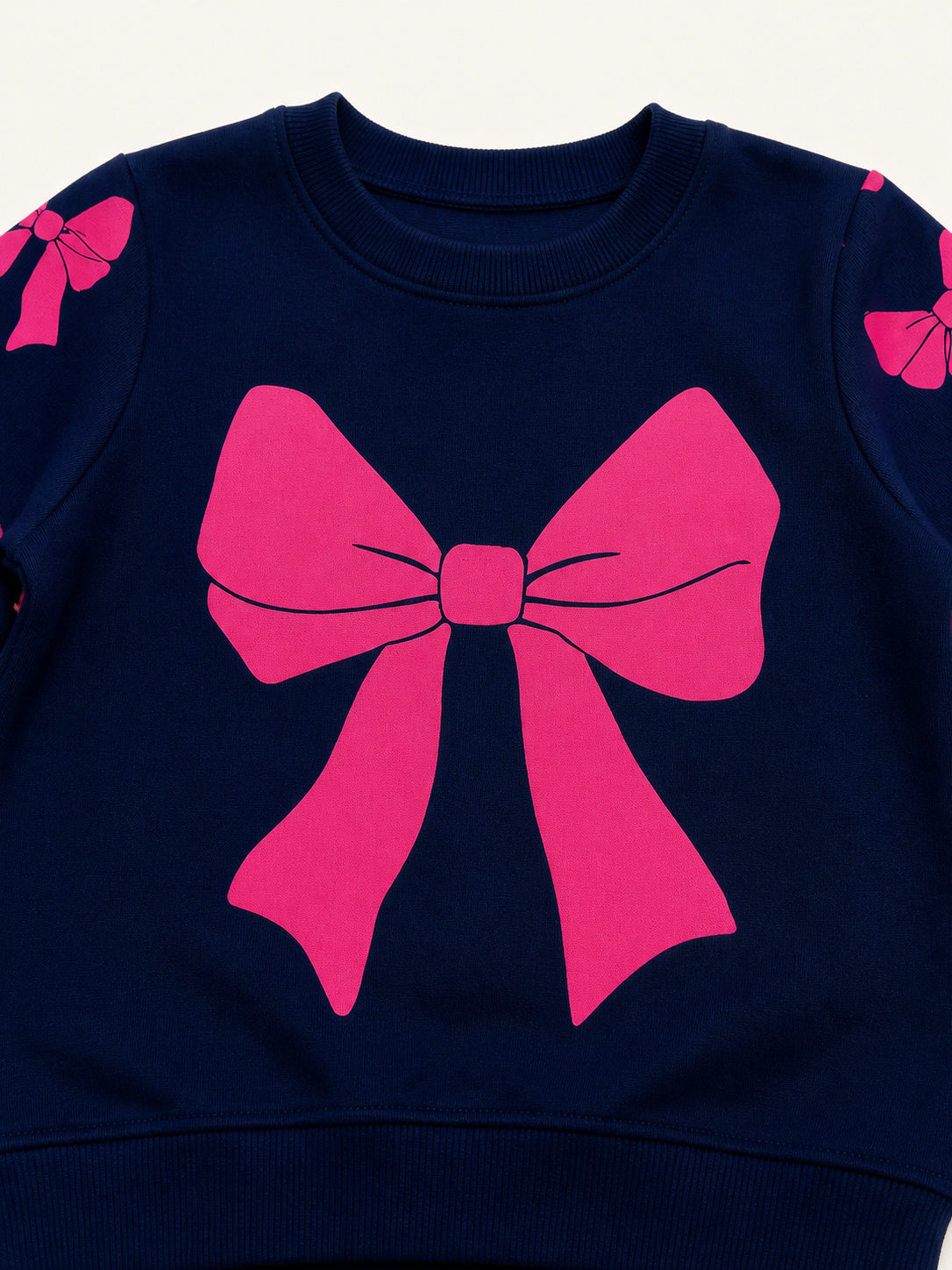 Girls’ Premium Bow Fleece Set (Navy & Pink)