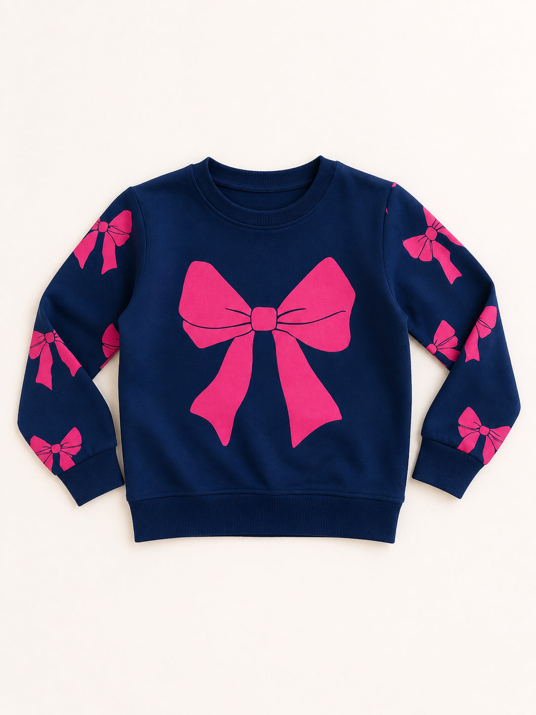 Girls’ Premium Bow Fleece Set (Navy & Pink)