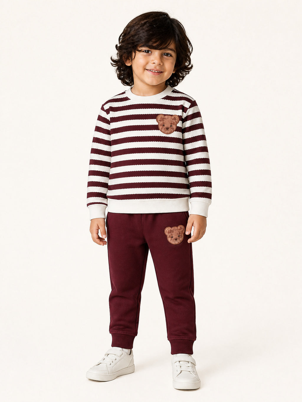 Teddy Stripe Winter Tracksuit (Burgundy & White)