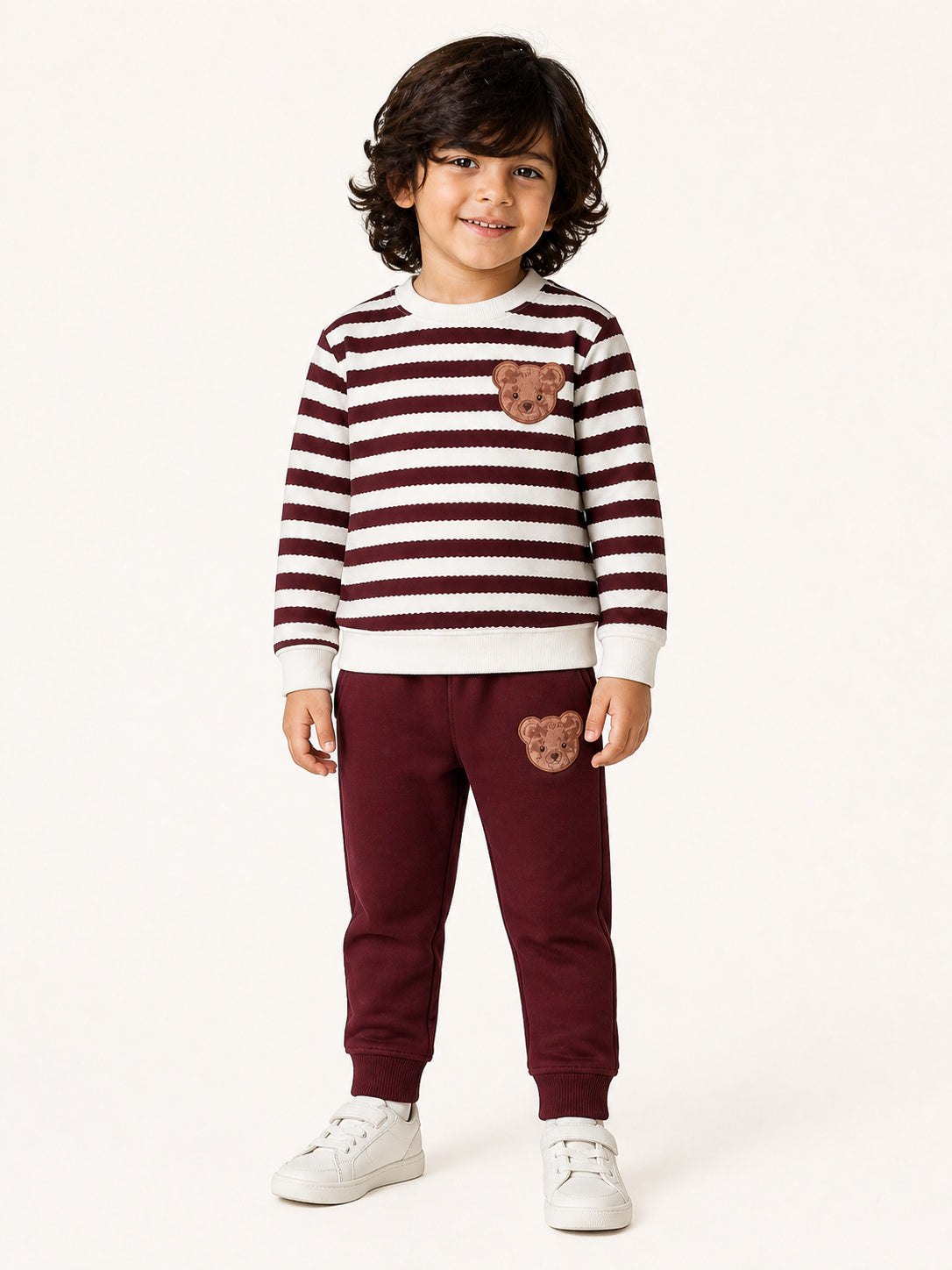 Teddy Stripe Winter Tracksuit (Burgundy & White)