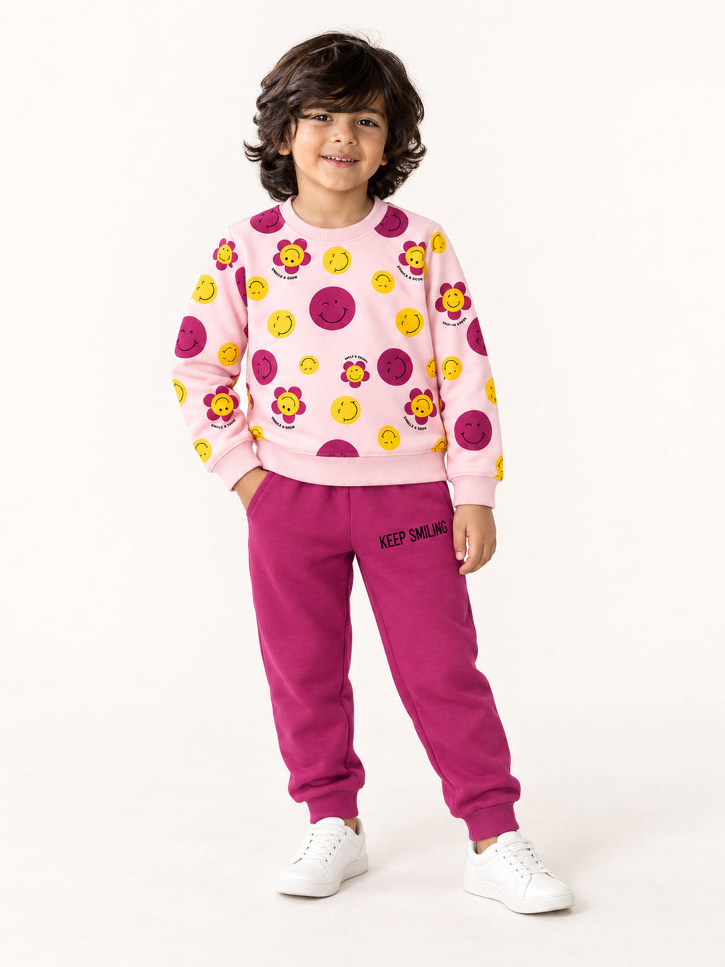 Girls Smiley Print Set (Pink & Purple)