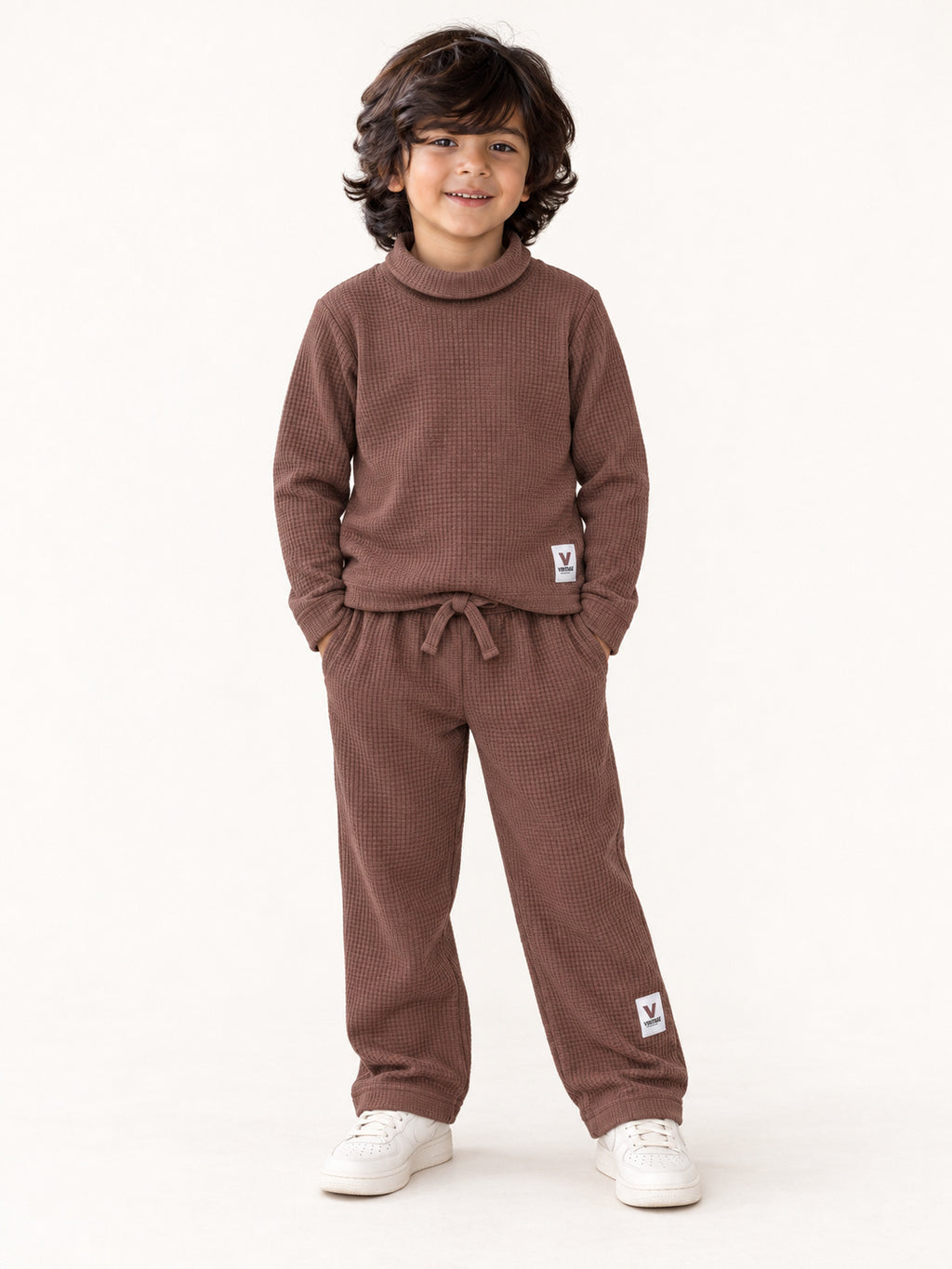 Cocoa Mauve Waffle-Knit Winter Co-Ord Set