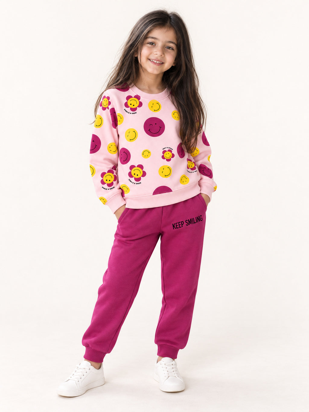 Girls Smiley Print Set (Pink & Purple)