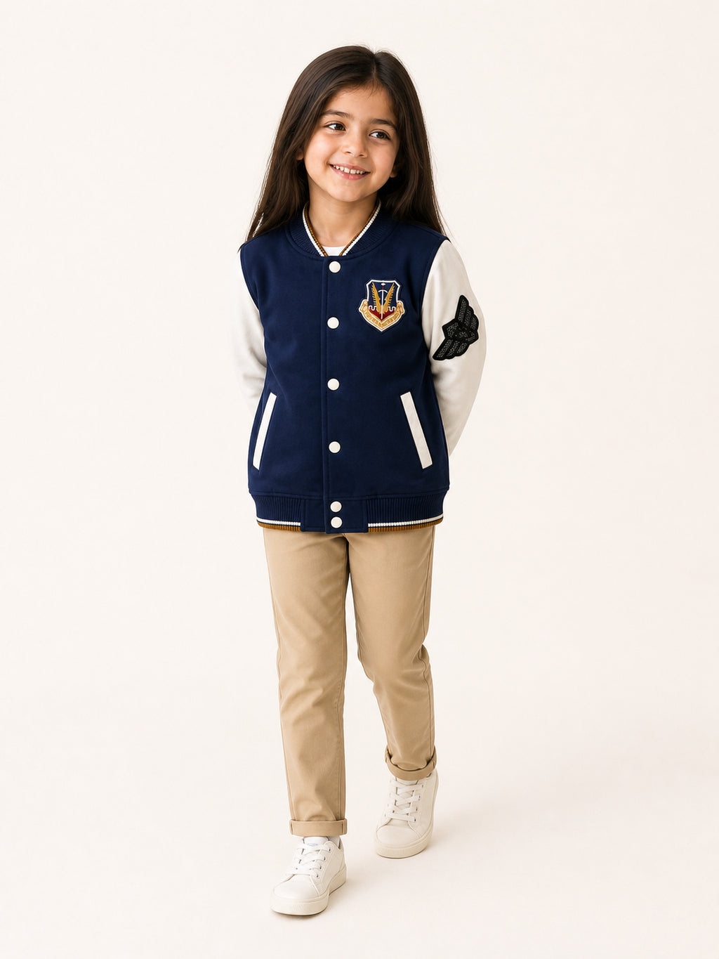 Varsity Style Jacket (Navy & White)