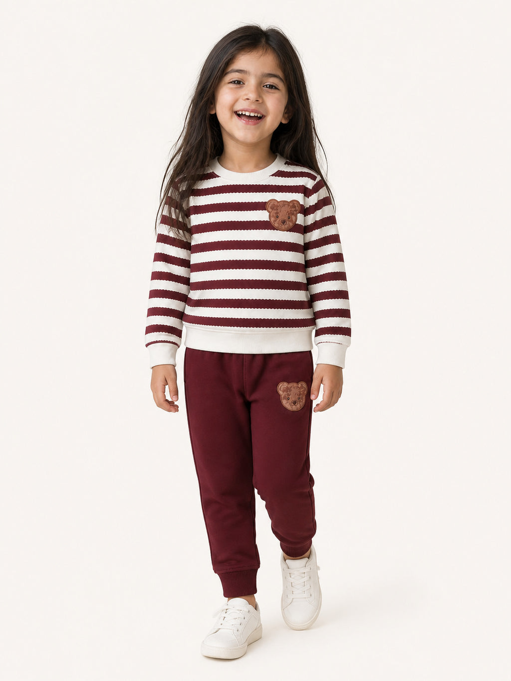 Teddy Stripe Winter Tracksuit (Burgundy & White)