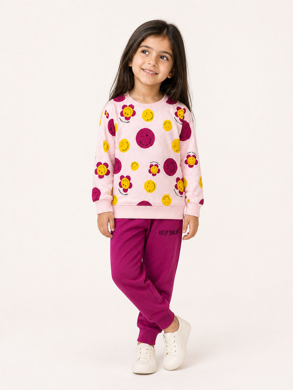 Girls Smiley Print Set (Pink & Purple)