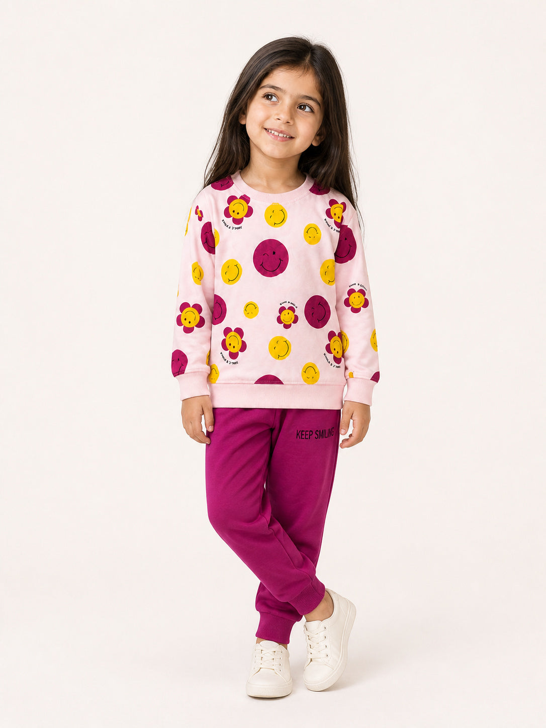 Girls Smiley Print Set (Pink & Purple)
