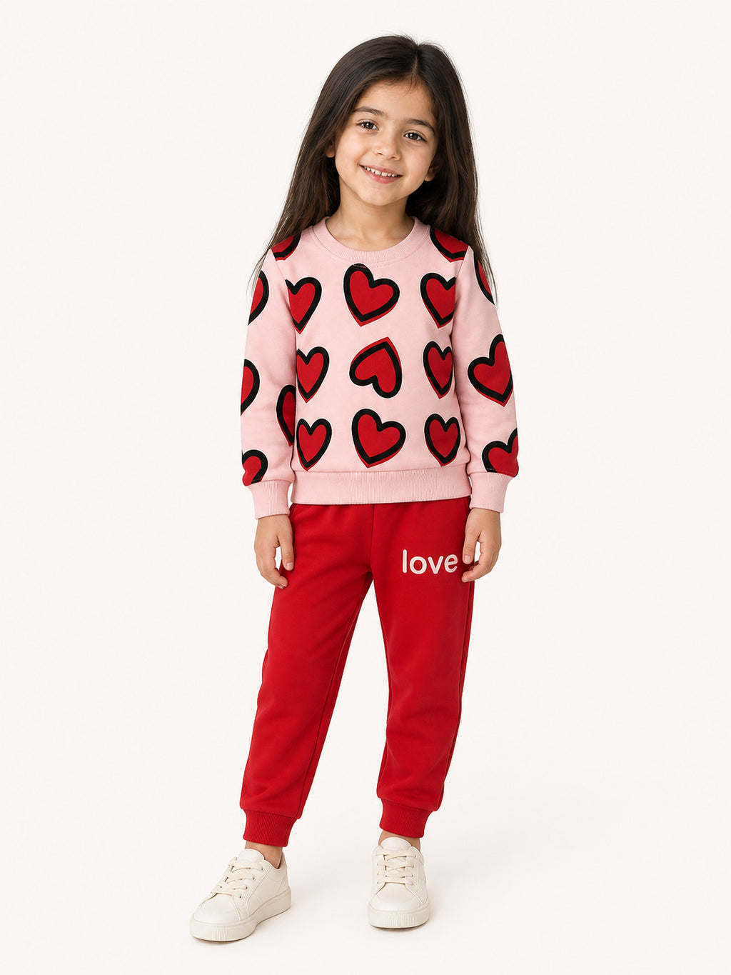 Girls Red Heart Tracksuit (Pink and Red)