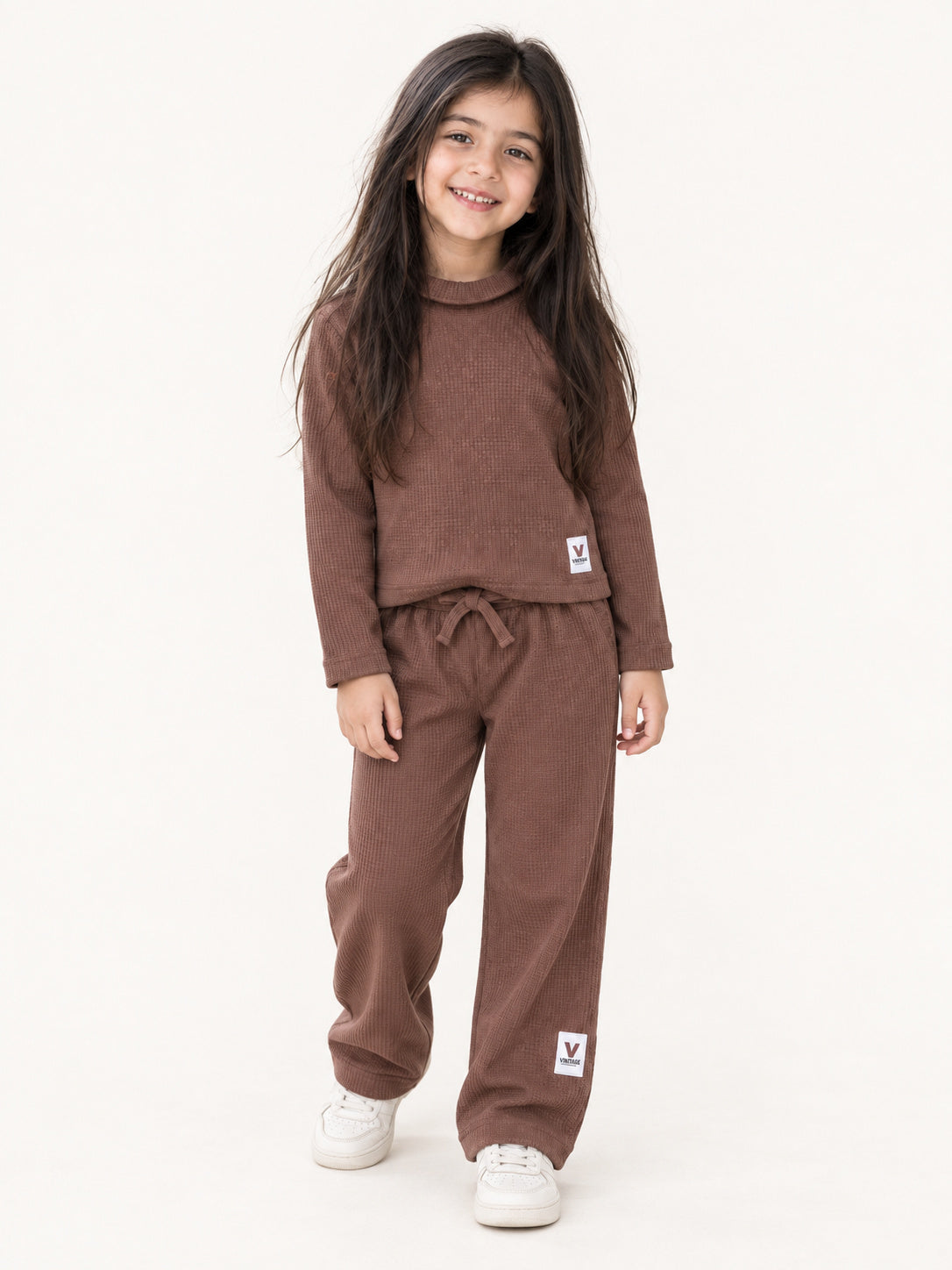 Cocoa Mauve Waffle-Knit Winter Co-Ord Set