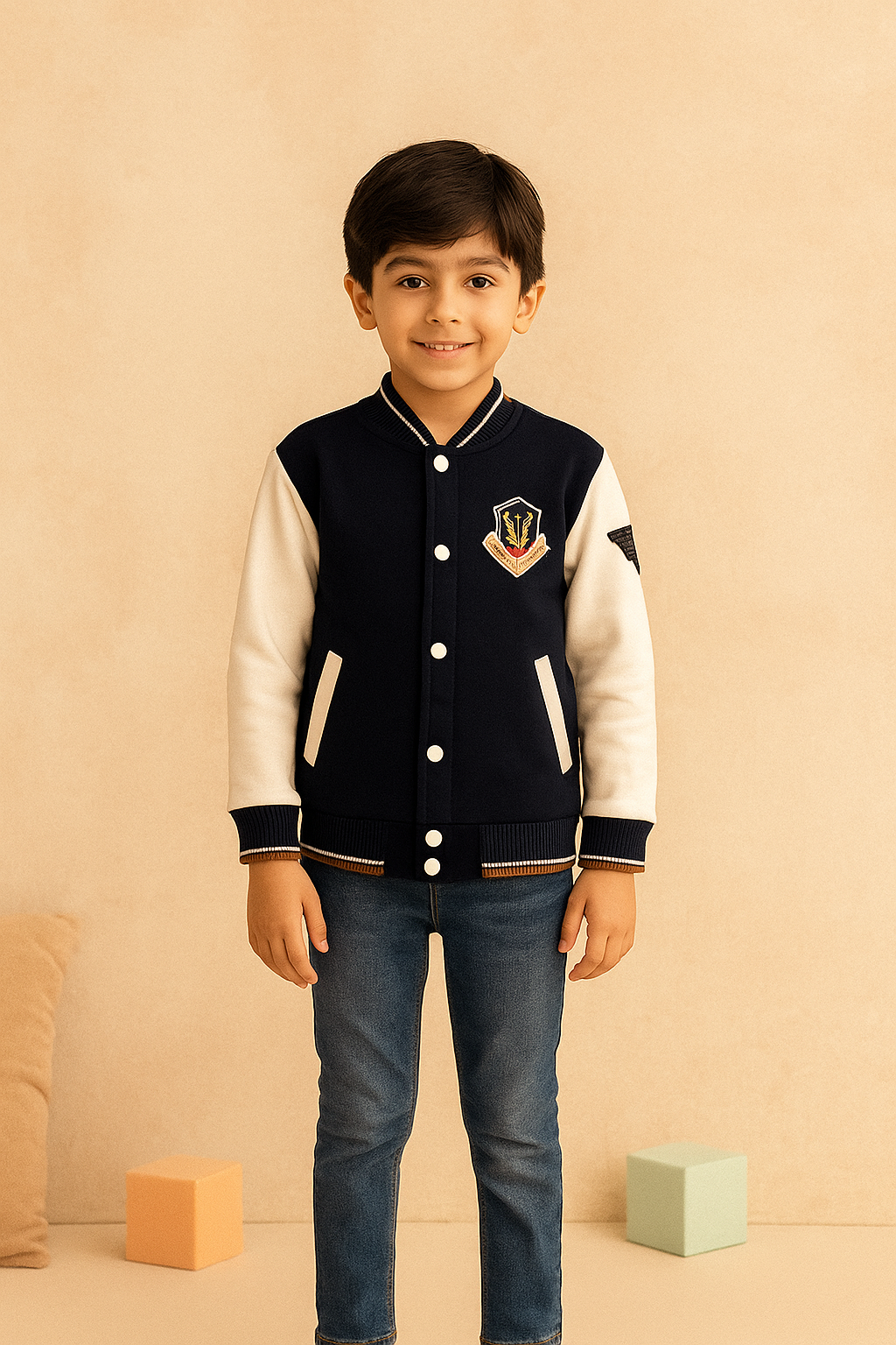 Varsity Style Jacket (Navy & White)
