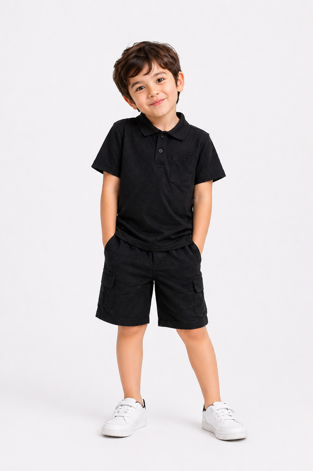 Onyx Polo Cargo Short Shirt Set (Black)