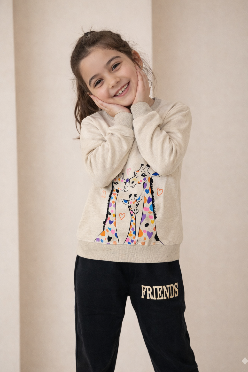 Giraffe Friends Winters Tracksuit – Beige & Black