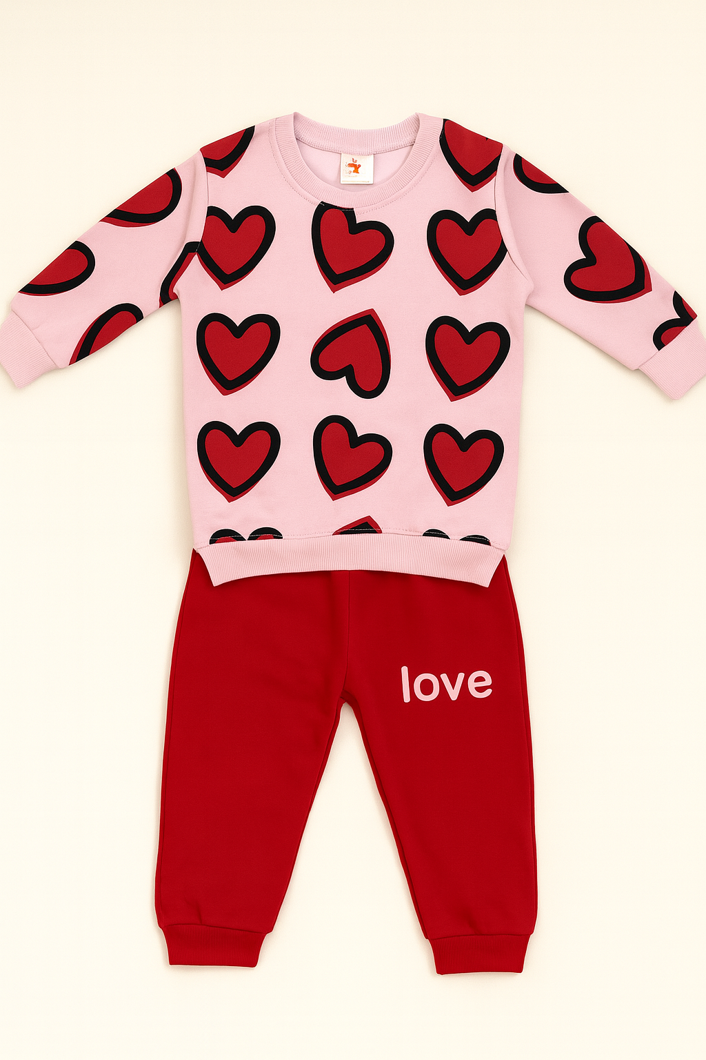Girls Red Heart Tracksuit (Pink and Red)