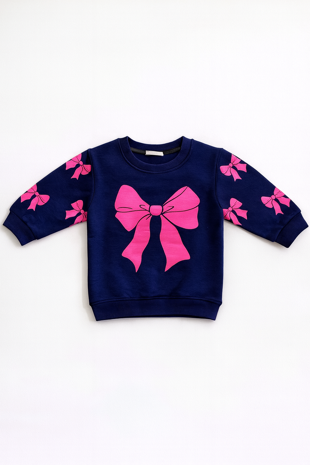 Girls’ Premium Bow Fleece Set (Navy & Pink)