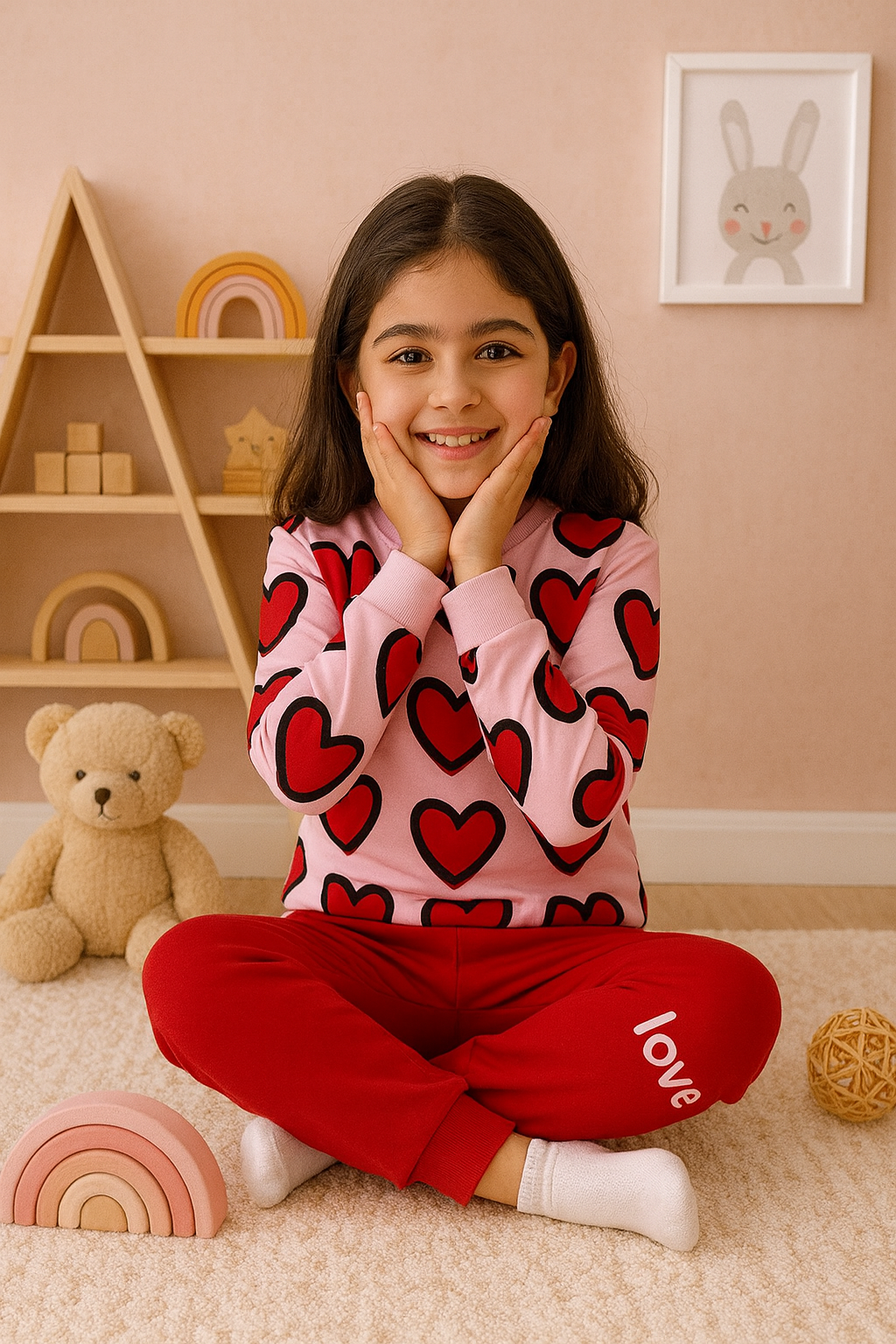 Girls Red Heart Tracksuit (Pink and Red)