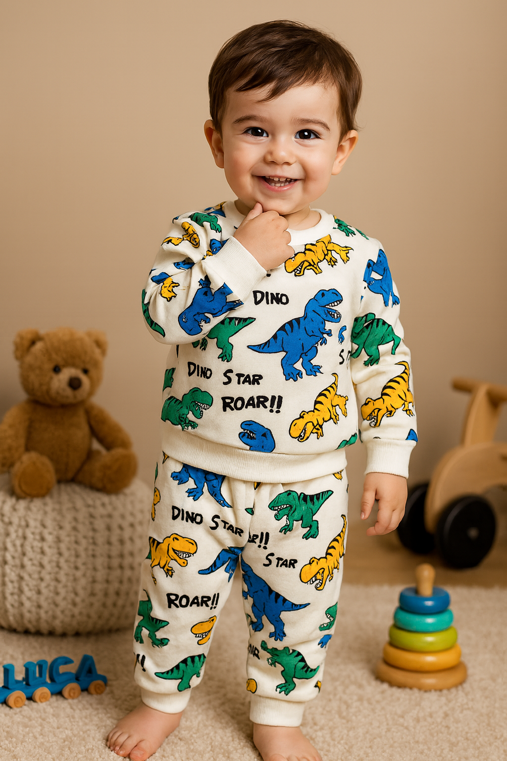 Kids Dinosaur Winters Tracksuit (White)
