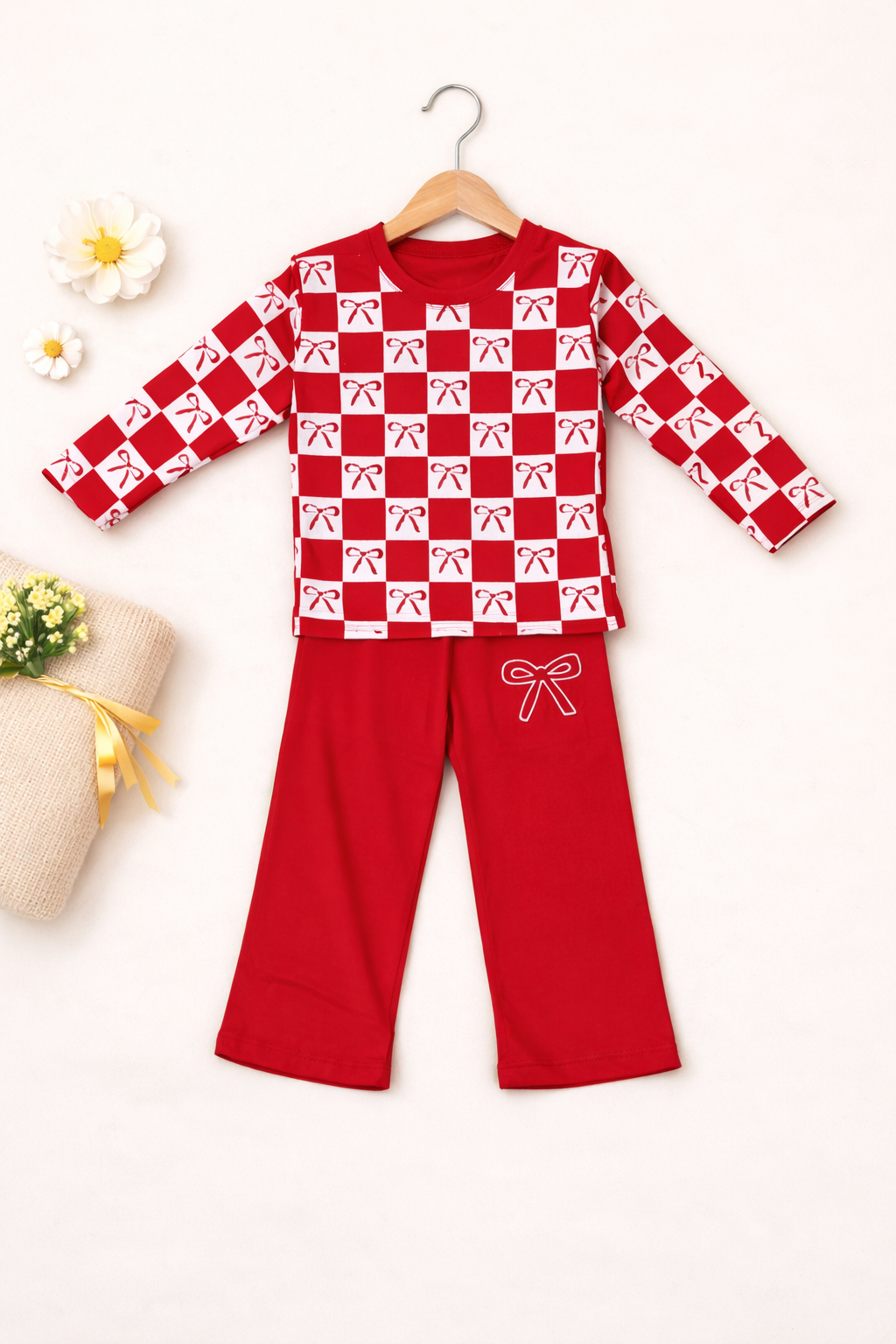 Red & White - Checkered Lounge Set (For Summers)