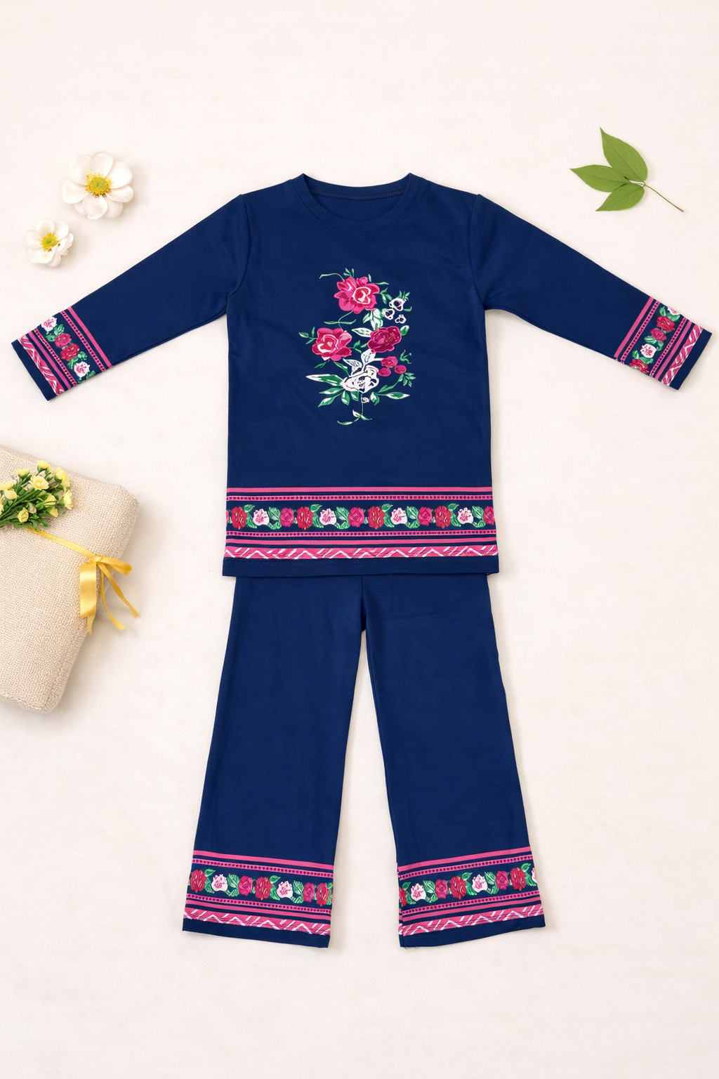 Navy Blue & Pink Floral Summer Co-Ord Set