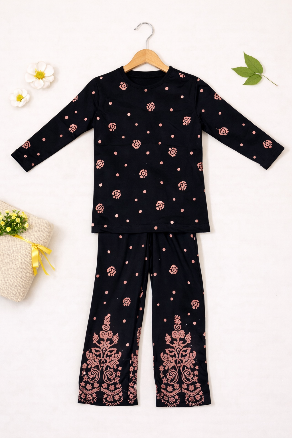 Black & Golden Floral Co-Ord Set – Decorative Border Print