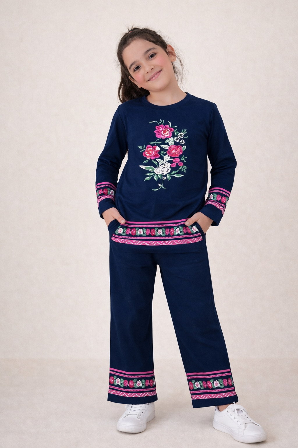 Navy Blue & Pink Floral Summer Co-Ord Set