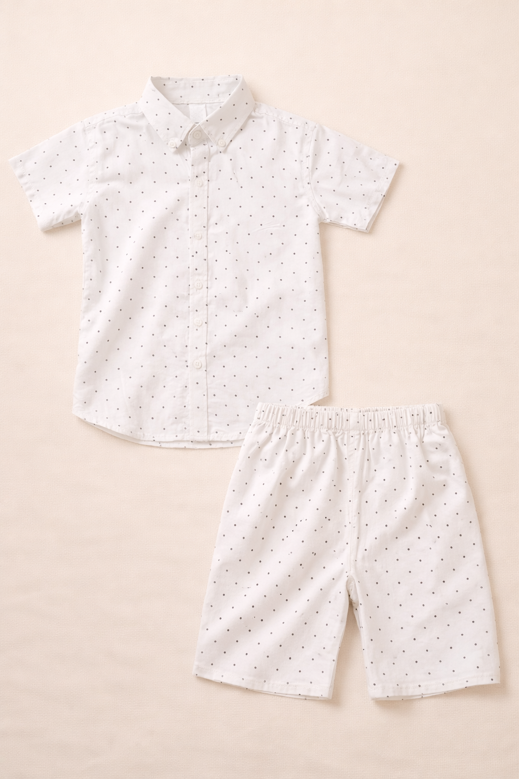 White Polka Dot Shirt & Shorts Set