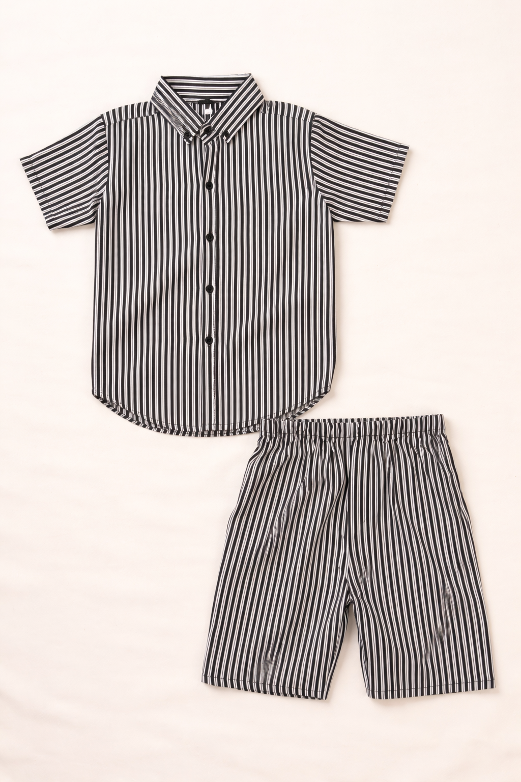 Striped Shirt & Shorts Set (Black & White)