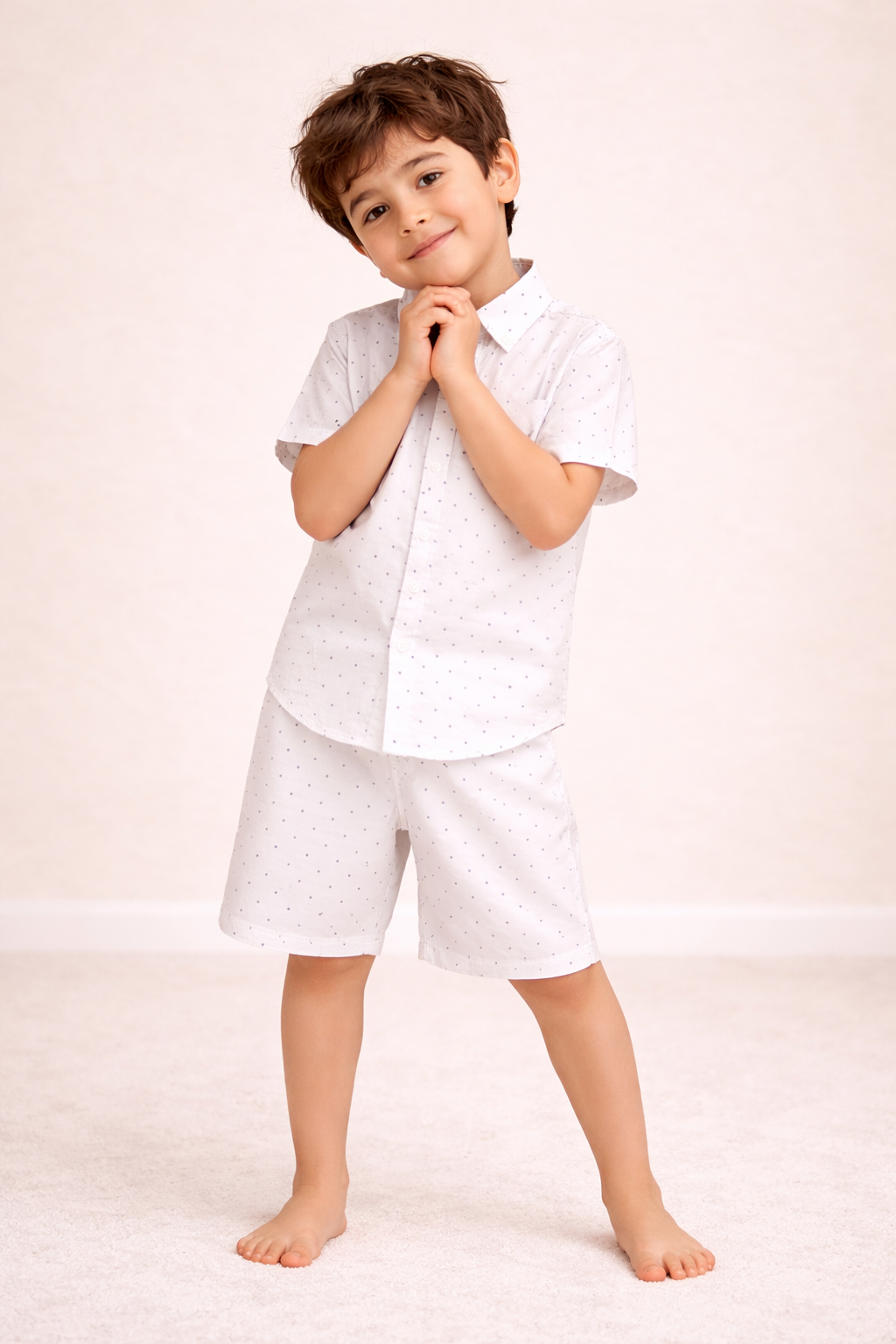 White Polka Dot Shirt & Shorts Set