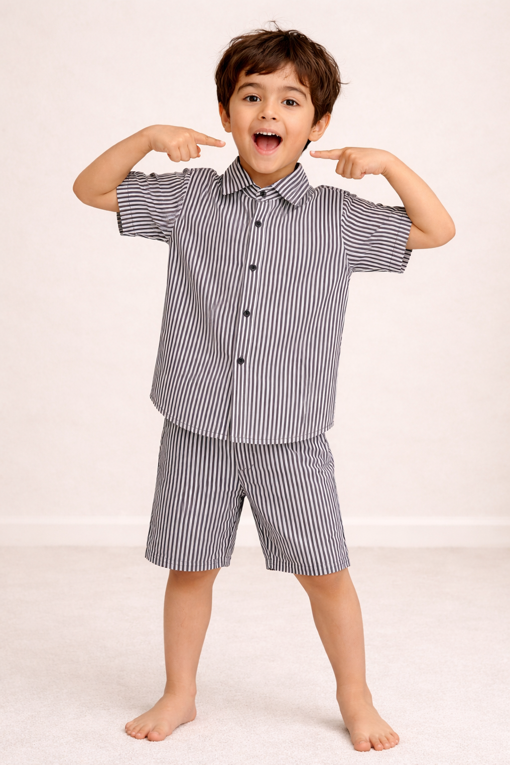 Striped Shirt & Shorts Set (Black & White)
