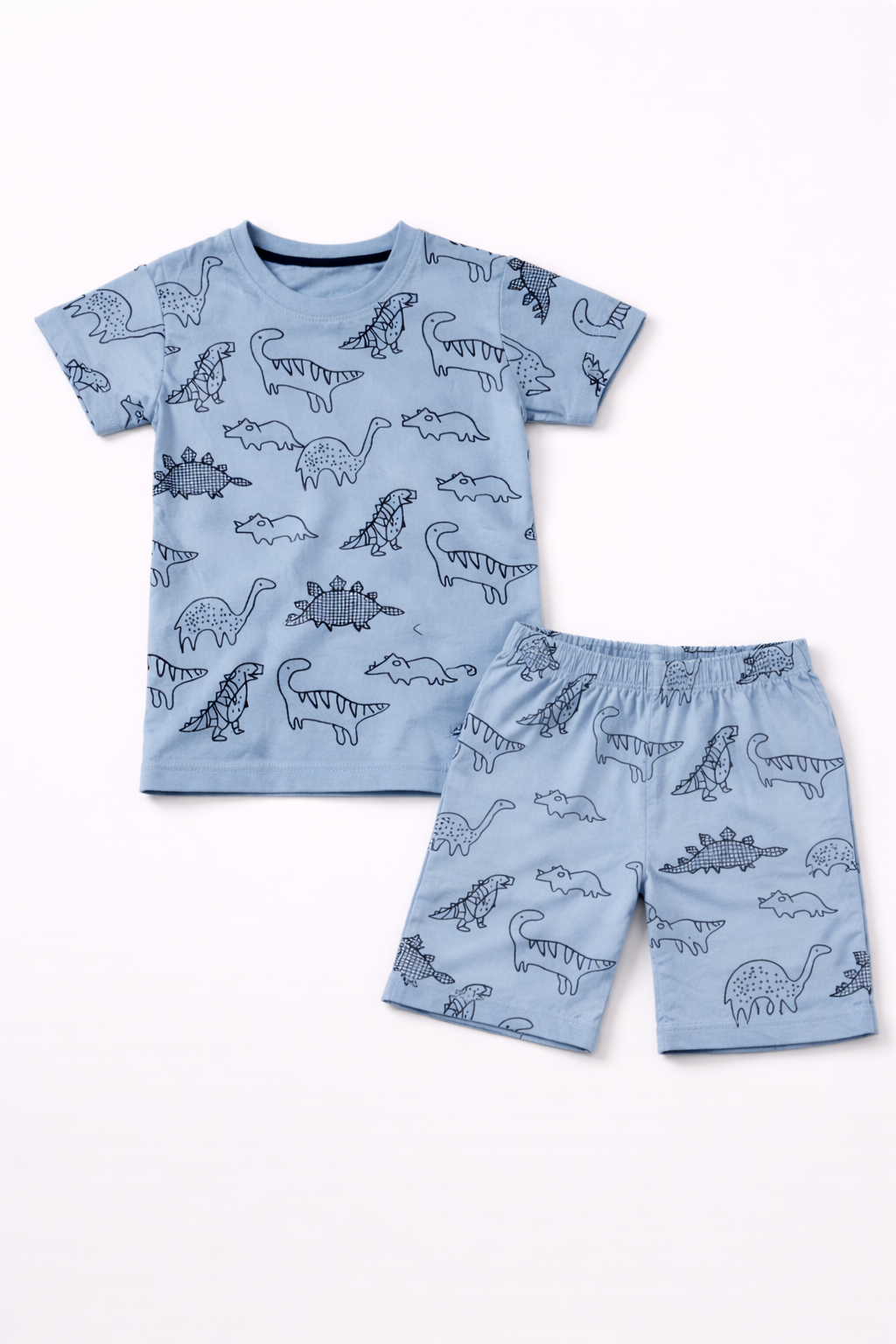 Dino Doodle Comfy Cotton Short Set (Sky Blue)