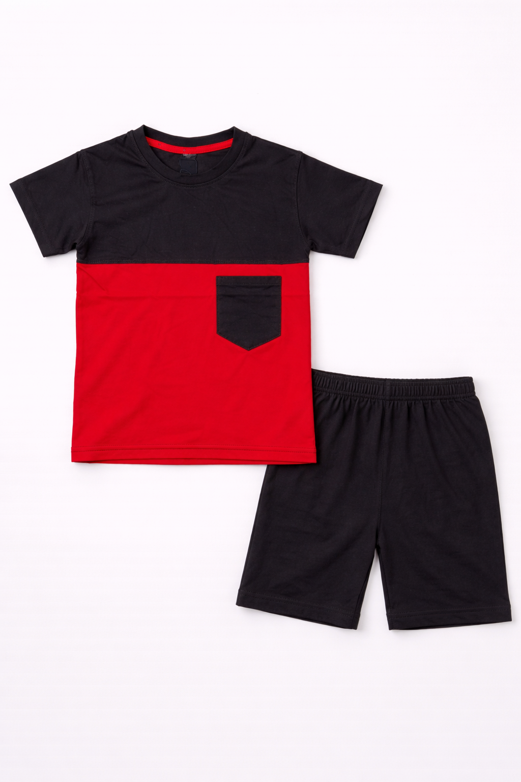 Red & Black Pocket Cotton Short Set