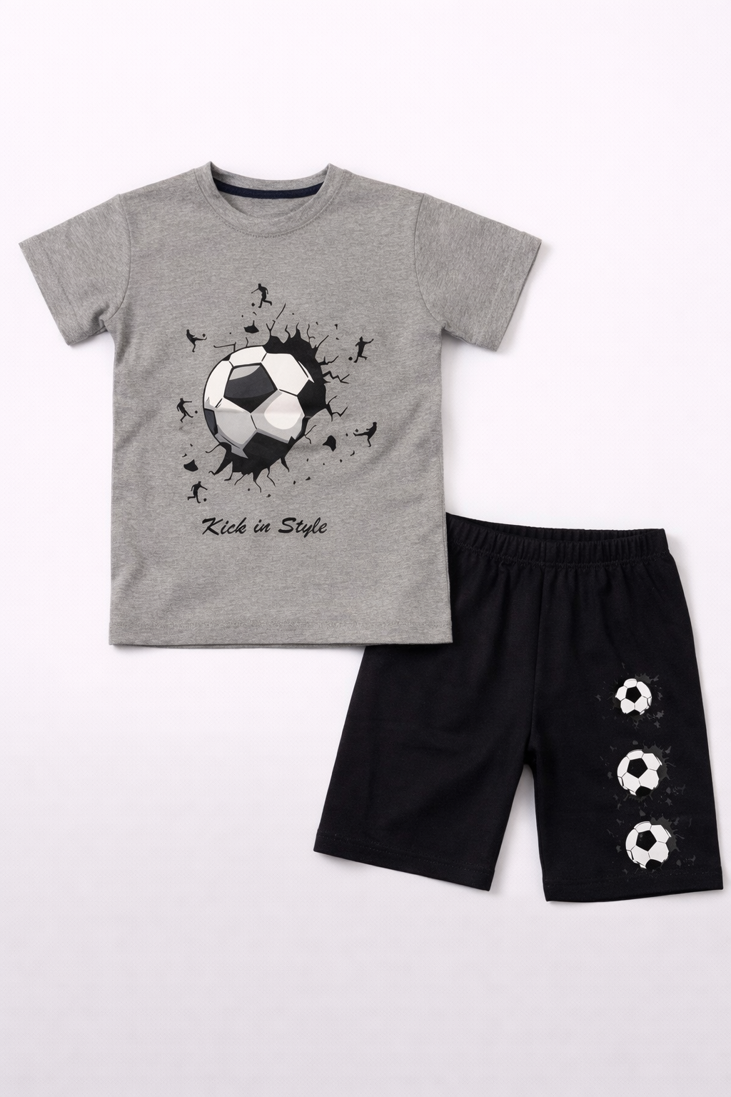 Kick in Style Football Cotton Short Set (Grey & Black)