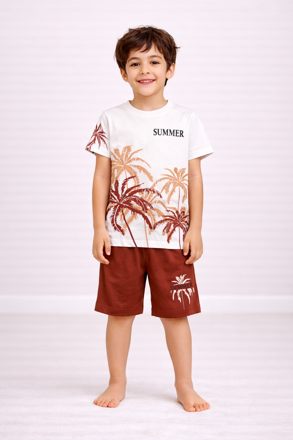 Summer Palms Cotton Short Set (Off-White & Rust)
