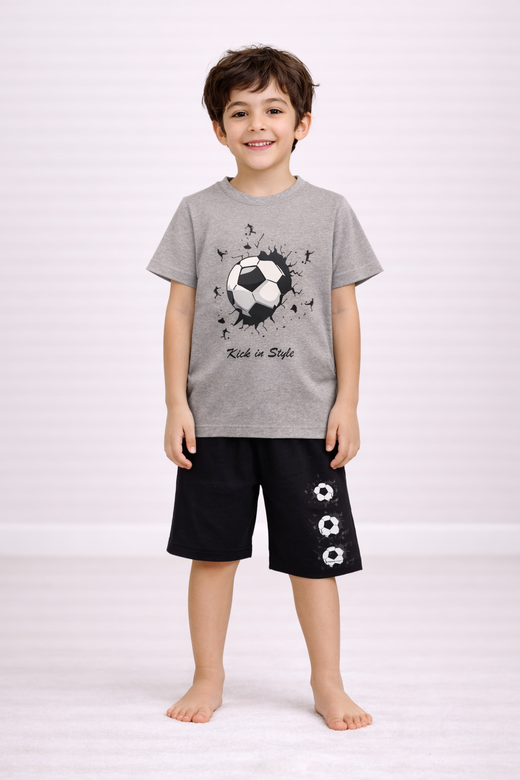 Kick in Style Football Cotton Short Set (Grey & Black)