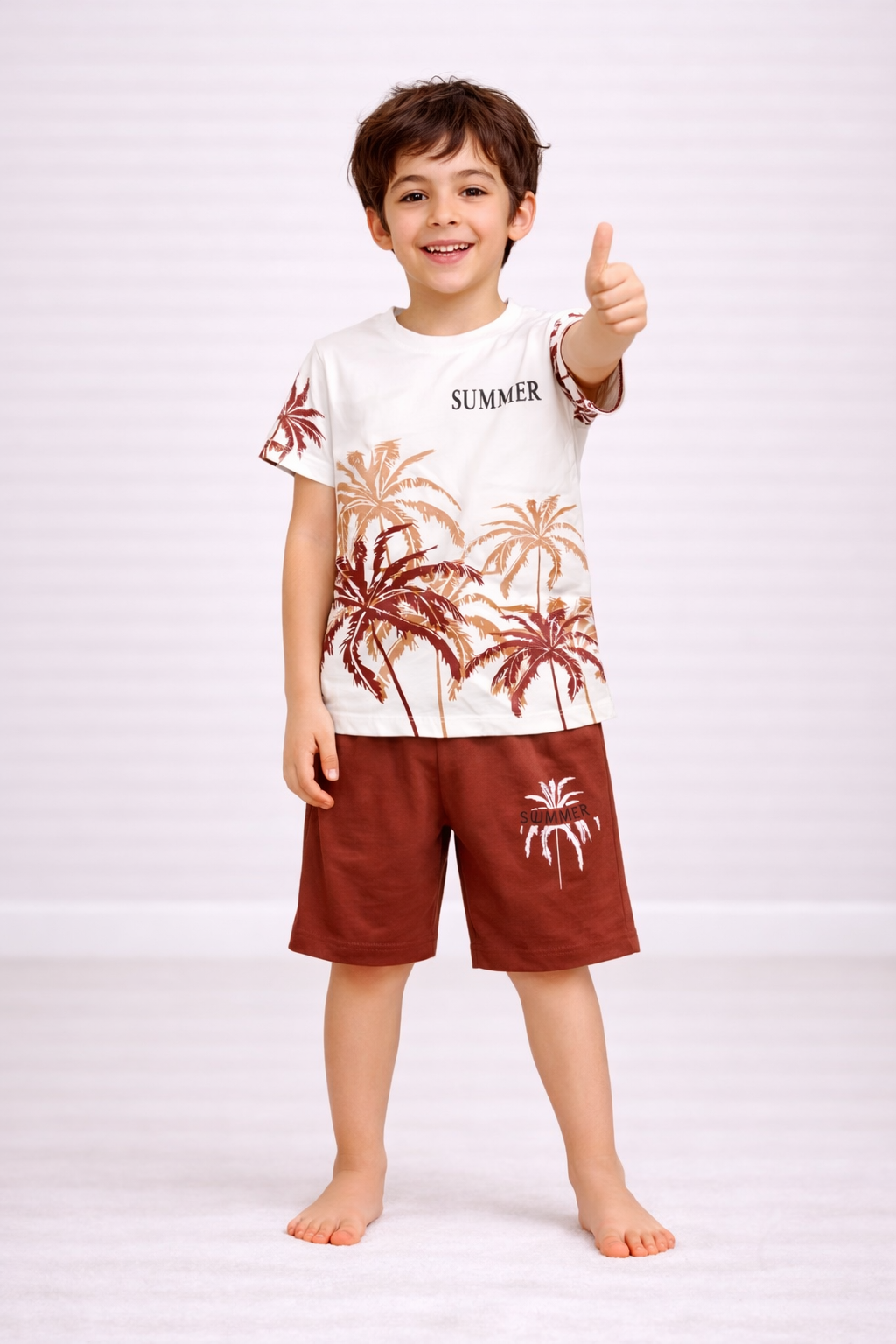 Summer Palms Cotton Short Set (Off-White & Rust)