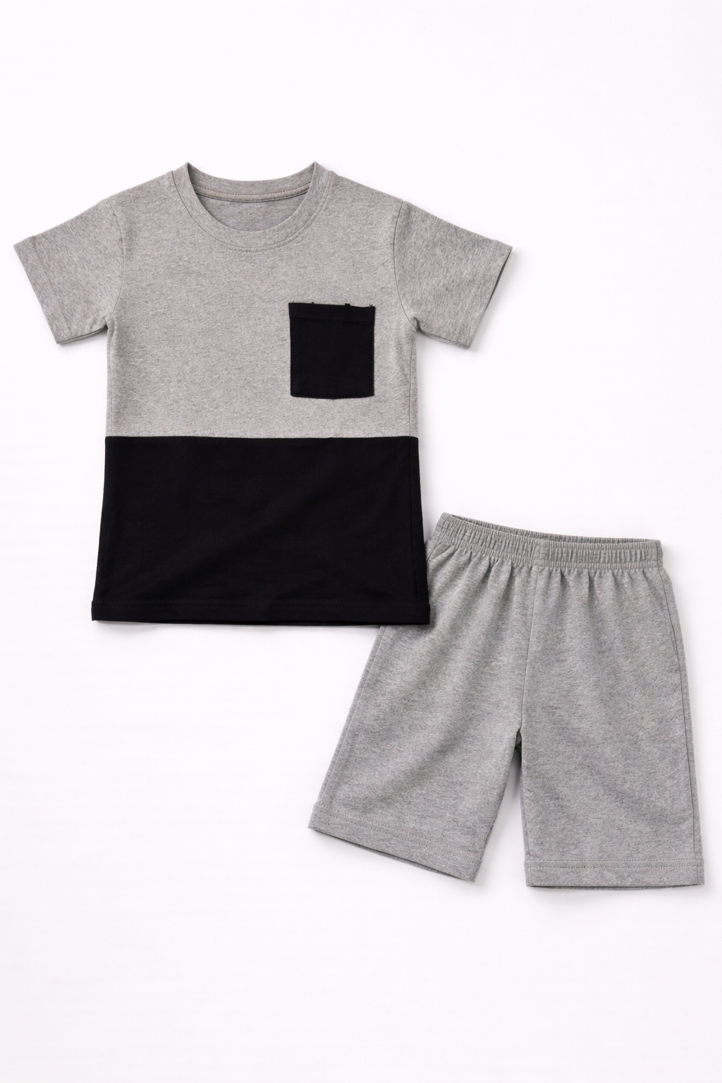 Silver & Black Pocket Cotton Short Set