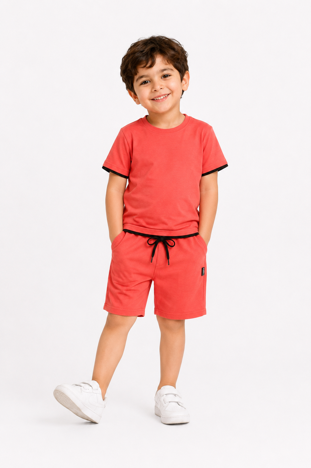 Coral Contrast T-Shirt & Shorts Set - Unisex