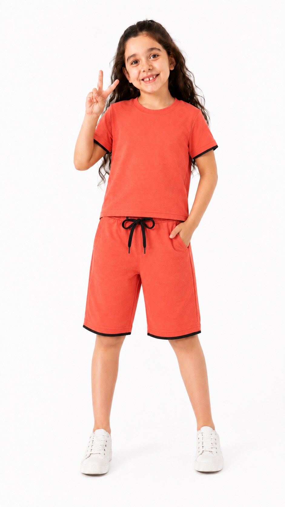 Coral Contrast T-Shirt & Shorts Set - Unisex